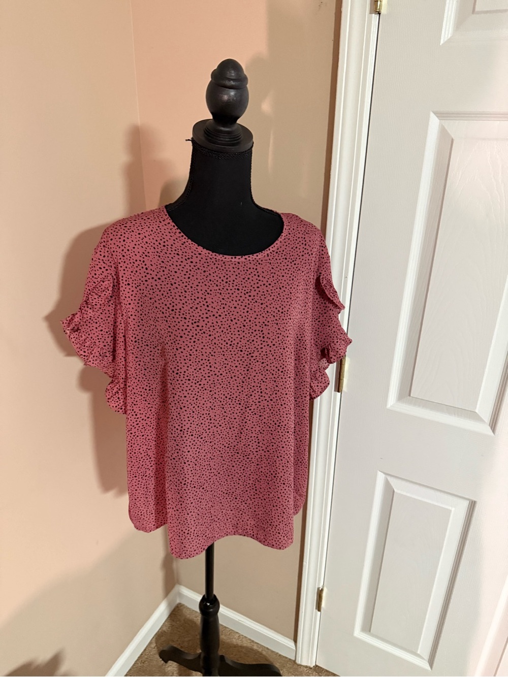SHEIN Dusty Rose Dot Ruffle Sleeve Blouse